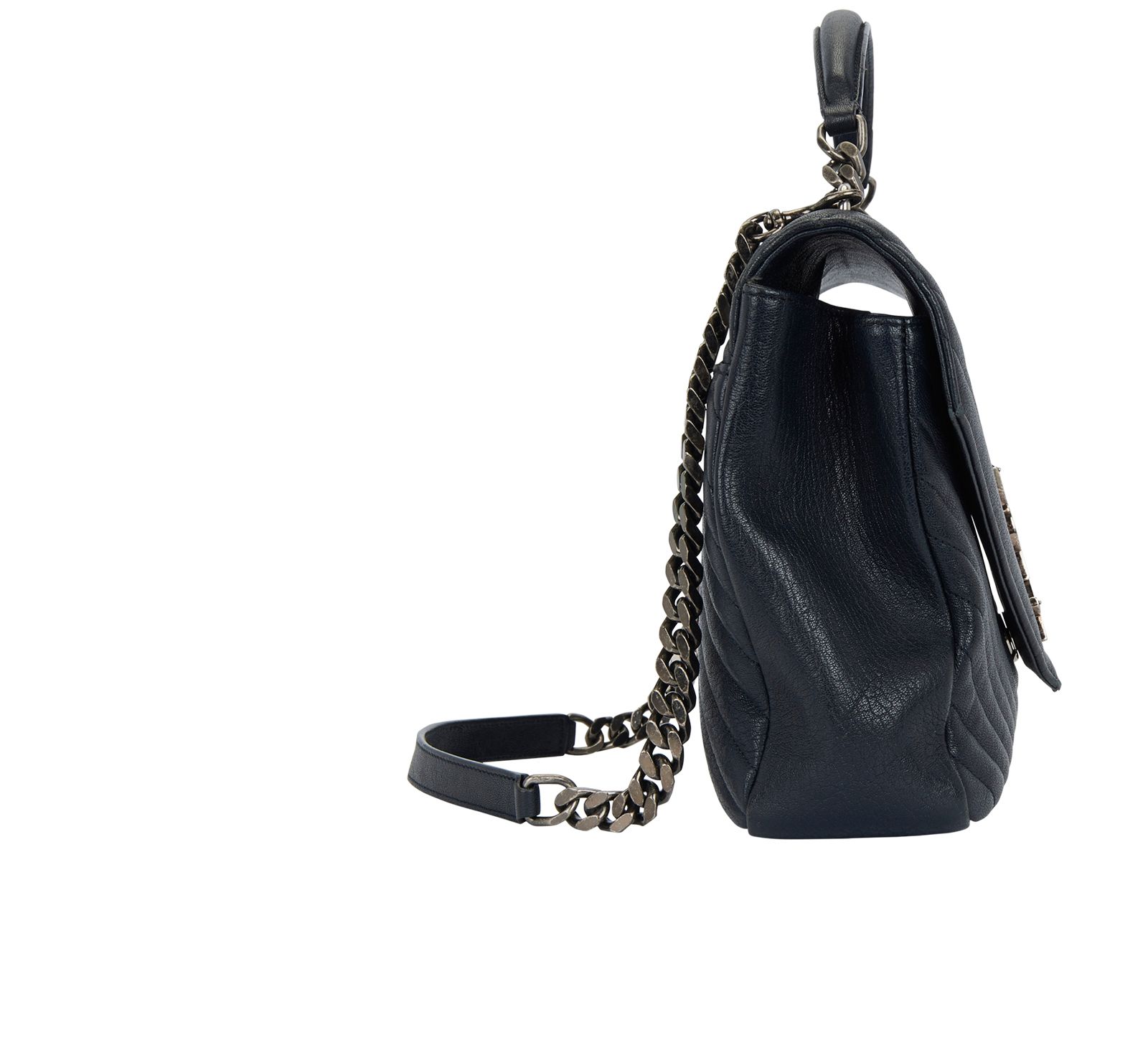 College Large, &pound;1,100, Handbags, Navy, Leather, Side view